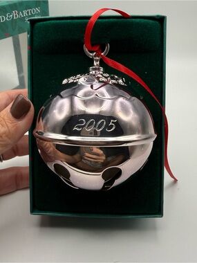 Reed & Barton Silver Jingle Bell Ornament with Red Ribbon 2005